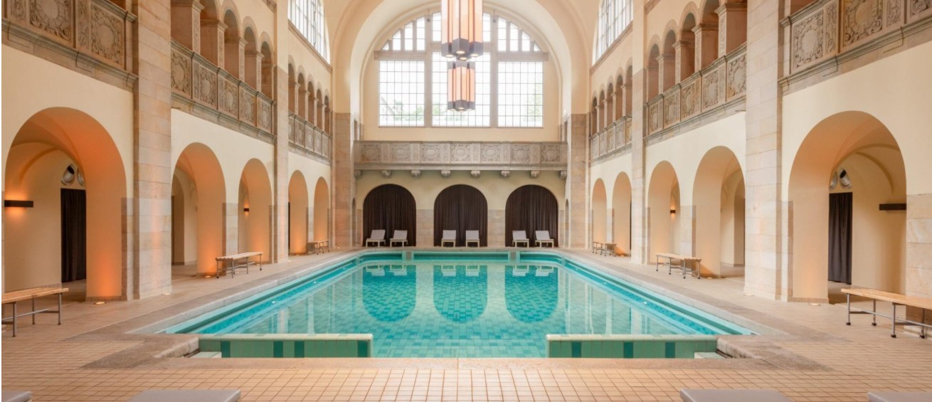 Historic vaulted pool hall of the premium hotel in Berlin
